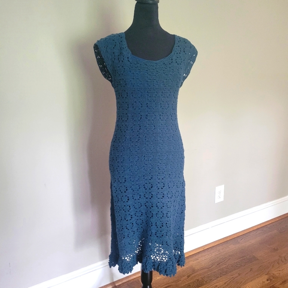 Anthropologie teal knit dress extra small